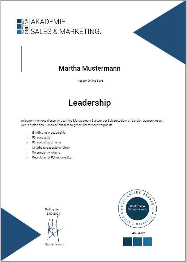 Leadership Weiterbildung, Führungskraft Onlinekurs und Weiterbildung, Leader Weiterbildung